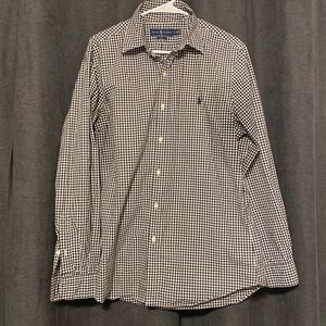 RALPH LAUREN Black White Gingham Long Sleeve Button Down Shirt